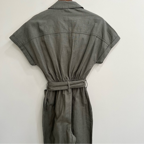 Abercrombie & Fitch Linen-Blend Utility Boiler Suit Jumpsuit Olive Green XS Tall - Picture 7 of 15